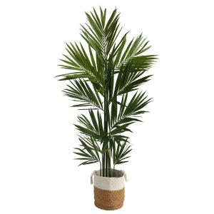 Artificial Palm Trees | 7’ Kentia Artificial Palm in Handmade Natural Jute and Cotton Planter Artificial Palm Trees Artificial Palm Trees