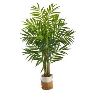 Artificial Palm Trees | 8' King Palm Artificial Tree with 12 Bendable Branches in Handmade Natural Jute and Cotton Planter Artificial Palm Trees Artificial Palm Trees