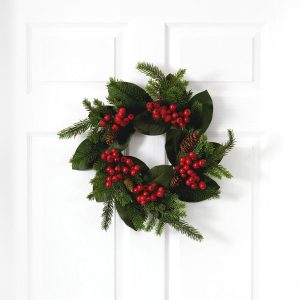 Artificial Wreaths | 19" Magnolia Leaf, Berry and Pine Artificial Wreath Artificial Wreaths Artificial Wreaths