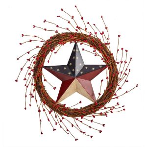 Artificial Wreaths | 20" Americana Patriotic Star Wreath Red White and Blue Artificial Wreaths Artificial Wreaths