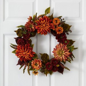 Artificial Wreaths | 22" Dahlia & Mum Wreath – Autumn Beauty Artificial Wreaths Artificial Wreaths