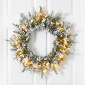 Artificial Wreaths | 24" Flocked Artificial Christmas Wreath with 50 LED Lights Artificial Wreaths Artificial Wreaths