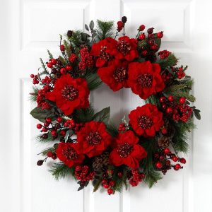 Artificial Wreaths | 24" Poinsettia Wreath" Christmas Wreaths & Garlands Artificial Wreaths