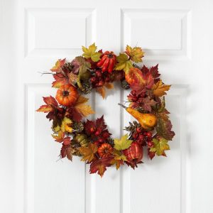 Artificial Wreaths | 24" Pumpkin, Gourd, Berry and Maple Leaf Wreath Artificial Wreaths Artificial Wreaths