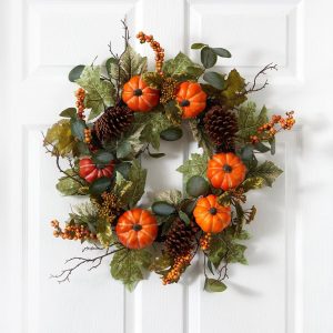 Artificial Wreaths | 24" Pumpkins, Pine Cones and Berries Fall Artificial Wreath Artificial Wreaths Artificial Wreaths