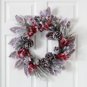 Artificial Wreaths | 24" Snowy Magnolia Berry Artificial Wreath Artificial Wreaths Artificial Wreaths