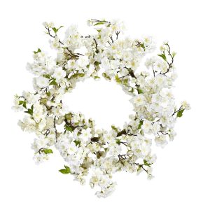 Artificial Wreaths | 24" White Flower Blossom Wreath Artificial Wreaths Artificial Wreaths