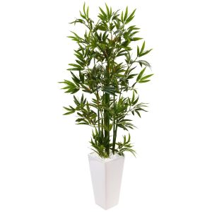 Bamboo Trees | 4.5' Artificial Bamboo Tree in White Tower Planter Artificial Trees Bamboo Trees