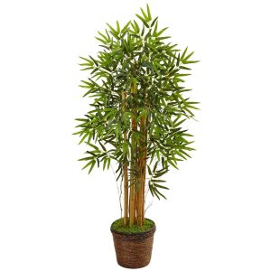 Bamboo Trees | 4.5' Bamboo Tree in Coiled Rope Planter Artificial Trees Bamboo Trees