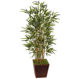 Bamboo Trees | 4' Artificial Beige Trunk Bamboo Tree in Bamboo Pot Artificial Trees Bamboo Trees