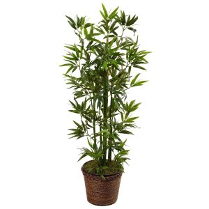 Bamboo Trees | 4’ Bamboo Tree in Coiled Rope Planter Artificial Trees Bamboo Trees