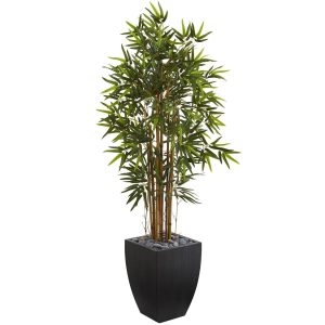 Bamboo Trees | 5' Bamboo Artificial Tree in Black Wash Planter Artificial Trees Bamboo Trees