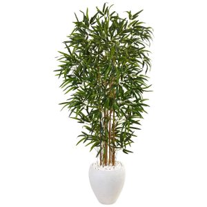 Bamboo Trees | 5' Bamboo Tree in Oval White Planter Artificial Trees Bamboo Trees