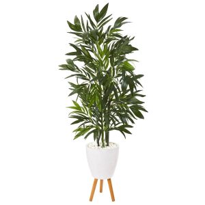 Bamboo Trees | 53" Bamboo Palm Artificial Tree in White Planter with Stand Artificial Palm Trees Artificial Palm Trees