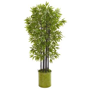 Bamboo Trees | 57" Bamboo Artificial Tree with Black Trunks in Green Planter (Indoor/Outdoor) Artificial Trees Bamboo Trees