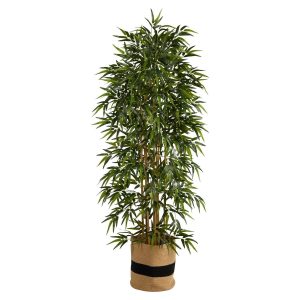 Bamboo Trees | 6' Bamboo Artificial Tree with 1024 Bendable Branches in Handmade Natural Cotton Planter Artificial Trees Bamboo Trees