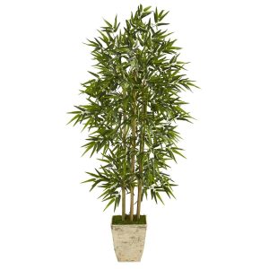 Bamboo Trees | 65" Bamboo Artificial Tree in Country White Planter Artificial Trees Bamboo Trees