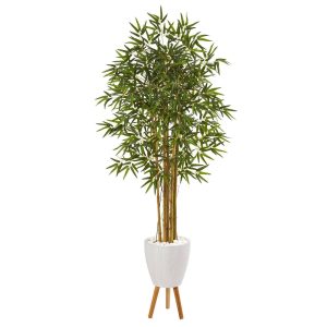 Bamboo Trees | 74" Multi Bambusa Bamboo Artificial Tree in White Planter with Stand Artificial Trees Bamboo Trees