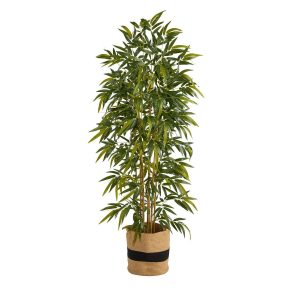 Bamboo Trees | 75" Bamboo Artificial Tree in Handmade Natural Cotton Planter Artificial Trees Bamboo Trees