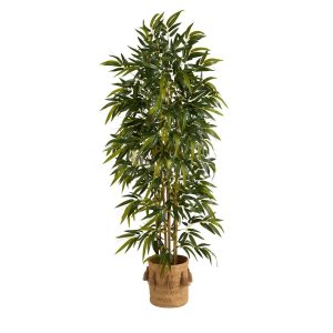 Bamboo Trees | 75" Bamboo Artificial Tree in Handmade Natural Jute Planter with Tassels Artificial Trees Bamboo Trees