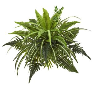 Bushes | 22" Mixed Greens and Fern Artificial Bush Plant (Set of 3) Artificial Plants Bushes