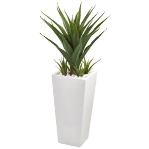 Cactus | 40" Spiky Agave Artificial Plant in White Planter Artificial Plants Cactus