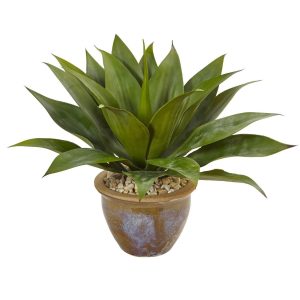 Cactus | Agave in Glazed Clay Pot Artificial Plants Cactus