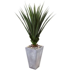 Cactus | Spiked Agave in Cement Planter (Indoor/Outdoor) Artificial Plants Cactus