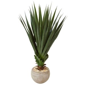 Cactus | Spiked Agave in Sand Colored Bowl (Indoor/Outdoor) Artificial Plants Cactus