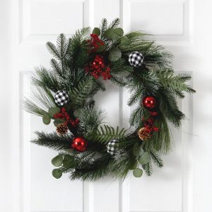 Christmas Wreaths & Garlands | 24" Berry and Pinecone Artificial Christmas Wreath with Ornaments Christmas Wreaths & Garlands Christmas Wreaths & Garlands