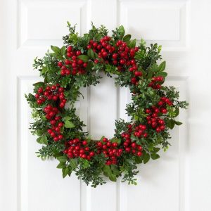 Christmas Wreaths & Garlands | 24" Berry Boxwood Wreath Artificial Wreaths Artificial Wreaths