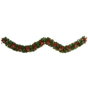 Christmas Wreaths & Garlands | 9' Bow and Pinecone Artificial Christmas Garland with 35 Clear LED Lights Artificial Garlands Artificial Garlands