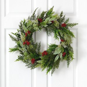 Christmas Wreaths & Garlands | 24" Cedar, Eucalyptus and Berries Artificial Christmas Wreath Artificial Wreaths Artificial Wreaths