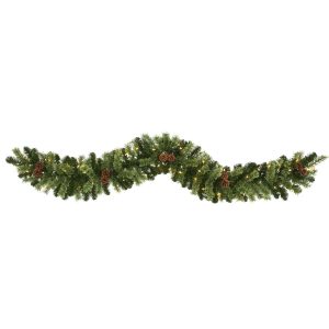 Christmas Wreaths & Garlands | 6' Christmas Artificial Garland with 50 Clear LED Lights and Pine Cones Artificial Garlands Artificial Garlands