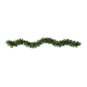 Christmas Wreaths & Garlands | 9' Christmas Pine Artificial Garland with 50 Warm White LEDs Lights Artificial Garlands Artificial Garlands