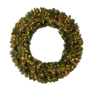 Christmas Wreaths & Garlands | 5' Flocked Artificial Christmas Wreath with Pinecones, 300 Clear LED Lights and 680 Bendable Branches Christmas Wreaths & Garlands Christmas Wreaths & Garlands