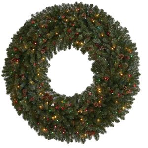 Christmas Wreaths & Garlands | 5' Giant Flocked Artificial Christmas Wreath with 280 Multicolored Lights, Glitter and Pine Cones Christmas Wreaths & Garlands Christmas Wreaths & Garlands