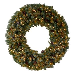 Christmas Wreaths & Garlands | 5' Giant Flocked Christmas Wreath with Pinecones, 400 Clear LED Lights and 760 Bendable Branches Christmas Wreaths & Garlands Christmas Wreaths & Garlands