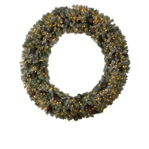 Christmas Wreaths & Garlands | 6' Giant Flocked Christmas Wreath with Pinecones, 600 Clear LED Lights and 1000 Bendable Branches Christmas Wreaths & Garlands Christmas Wreaths & Garlands