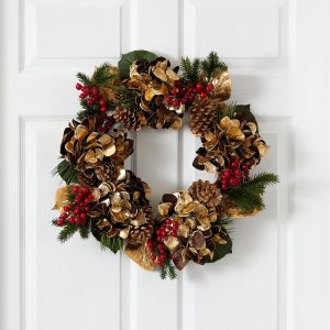 Christmas Wreaths & Garlands | 24" Golden Hydrangea with Berries and Pine Artificial Wreath Christmas Wreaths & Garlands Christmas Wreaths & Garlands