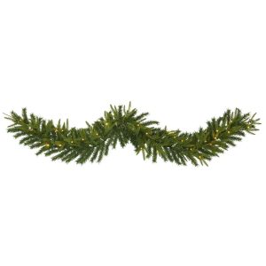 Christmas Wreaths & Garlands | 6' Green Pine Artificial Christmas Garland with 35 Clear LED Lights Artificial Garlands Artificial Garlands