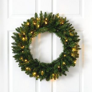 Christmas Wreaths & Garlands | 24" Green Pine Artificial Christmas Wreath with 35 Clear LED Lights Artificial Wreaths Artificial Wreaths