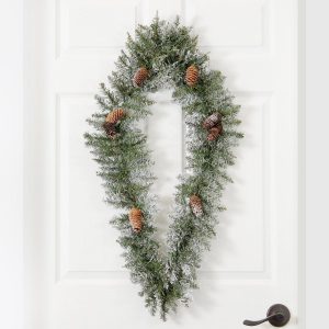 Christmas Wreaths & Garlands | 3' Holiday Christmas Geometric Diamond Frosted Wreath with Pinecones and 50 Warm White LED Lights Christmas Wreaths & Garlands Christmas Wreaths & Garlands