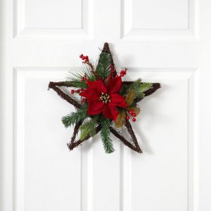 Christmas Wreaths & Garlands | 16" Holiday Christmas Poinsettia Star Twig Wreath Christmas Wreaths & Garlands Christmas Wreaths & Garlands