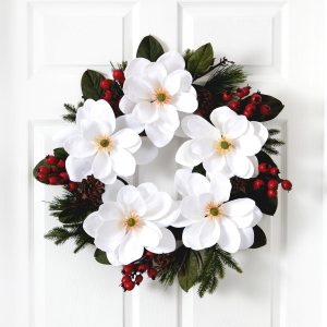 Christmas Wreaths & Garlands | 26" Magnolia, Pine and Berries Wreath Artificial Wreaths Artificial Wreaths