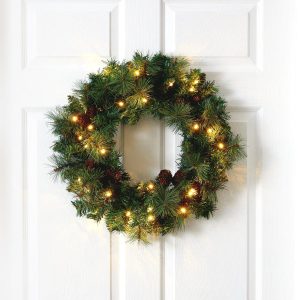 Christmas Wreaths & Garlands | 20" Mixed Pine and Pinecone Artificial Christmas Wreath with 35 Clear LED Lights Christmas Wreaths & Garlands Christmas Wreaths & Garlands