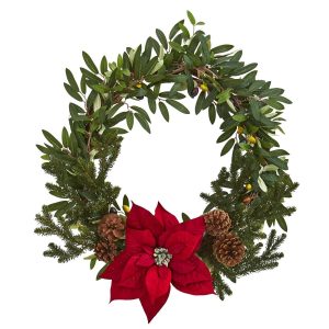 Christmas Wreaths & Garlands | 20" Olive with Poinsettia Artificial Wreath Christmas Wreaths & Garlands Christmas Wreaths & Garlands