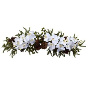 Christmas Wreaths & Garlands | 30" Phalaenopsis Orchid & Pine Swag Artificial Flowers Christmas Wreaths & Garlands