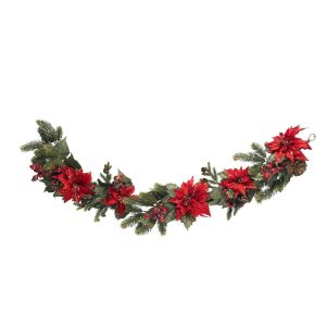 Christmas Wreaths & Garlands | 60" Poinsettia & Berry Garland" Artificial Garlands Artificial Garlands