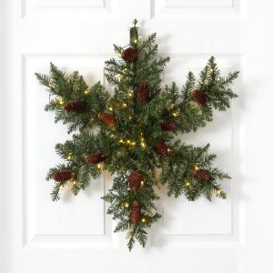 Christmas Wreaths & Garlands | 30" Pre-Lit Snowflake Artificial Dunhill Fir Wreath with Pinecones and 40 LED Lights Christmas Wreaths & Garlands Christmas Wreaths & Garlands